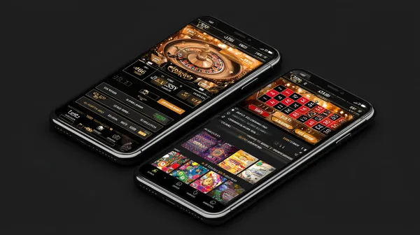 A young woman relaxing with her phone while dynamic casino elements float around her, illustrating the smooth mobile experience offered by the PK7 app.